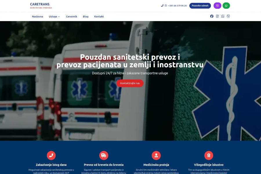 CareTrans - izrada sajta za prevoz pacijenata