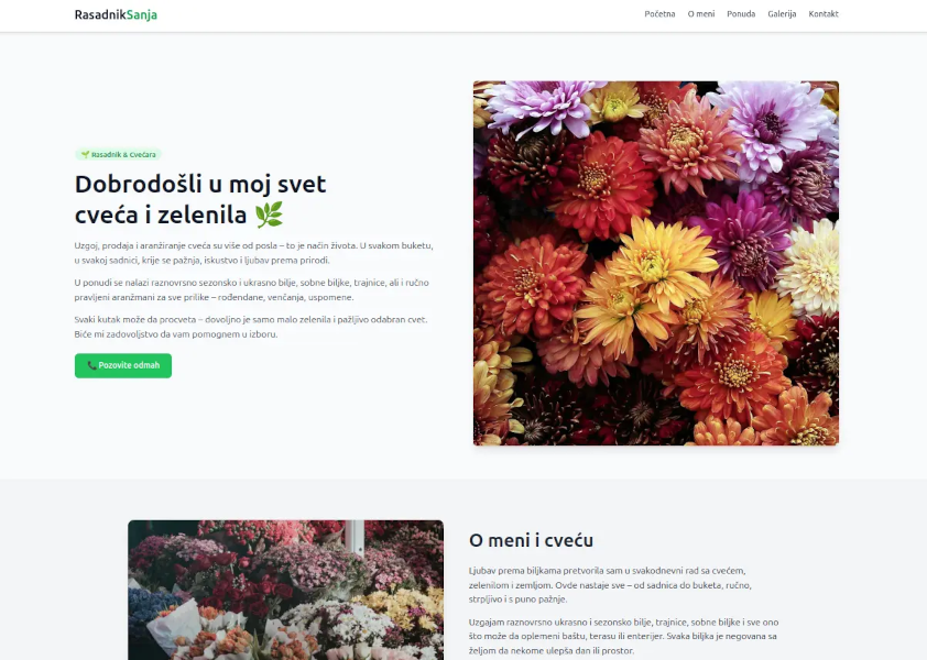 Rasadnik Sanja - izrada sajta za cvećaru i rasadnik